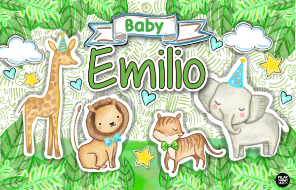 Letrero para Decoración de Baby Shower Niño Animales de la Selva