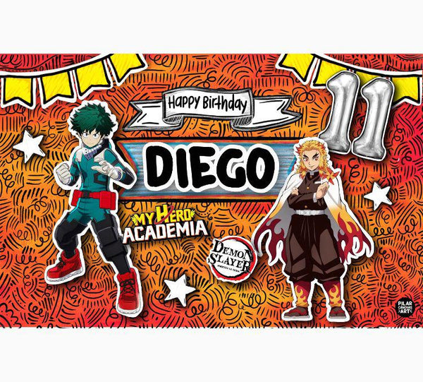 Letrero para Decoración de Fiesta de My Hero Academia y Demon Slayer