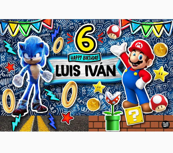 Letrero para Decoración de Fiesta de Súper Mario y Sonic