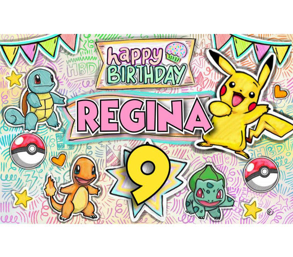 Letrero para Decoración de Fiesta de Pokemon Niña